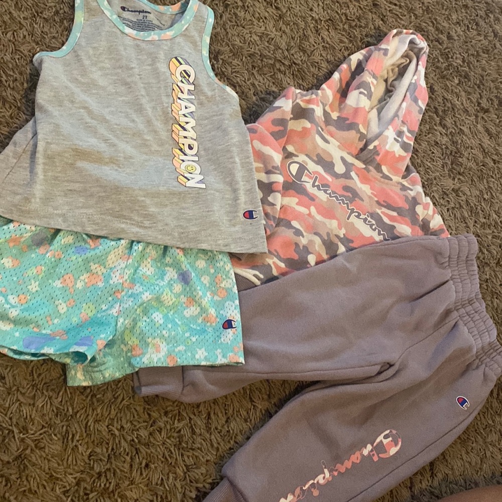 2T girls Champion bundle: sweat outfit and shorts/tank outfit.